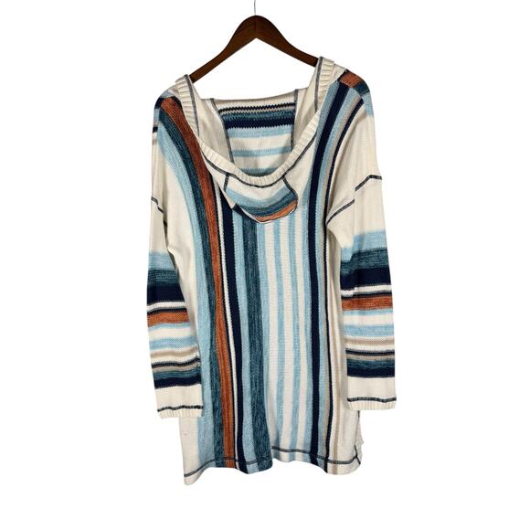 Soft Surroundings Coastal Stripe Hooded Knit Tunic Pullover Sweater Large - Picture 3 of 8